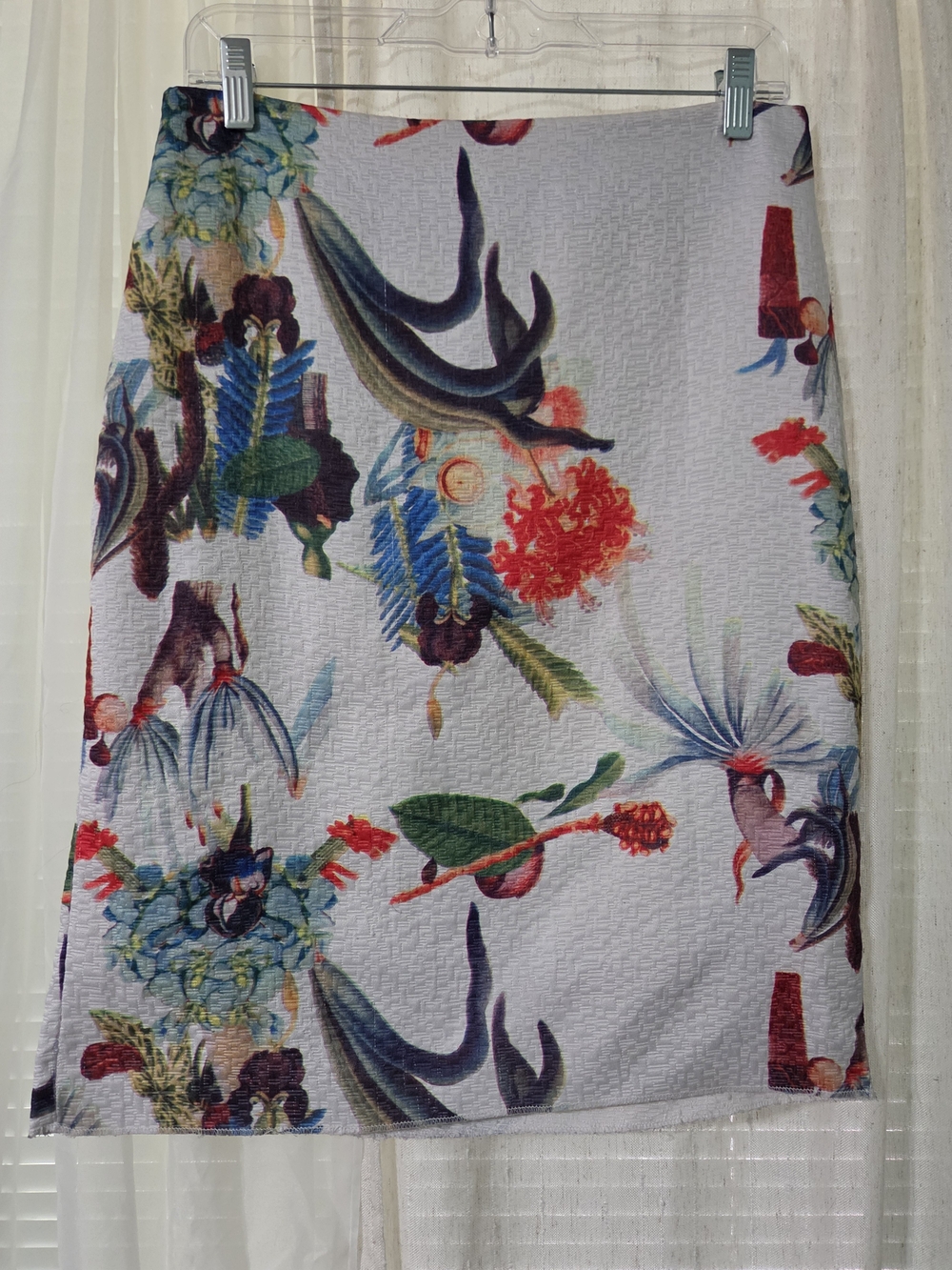 Philosophy White Floral Pencil Skirt with Multicolor Botanical Print